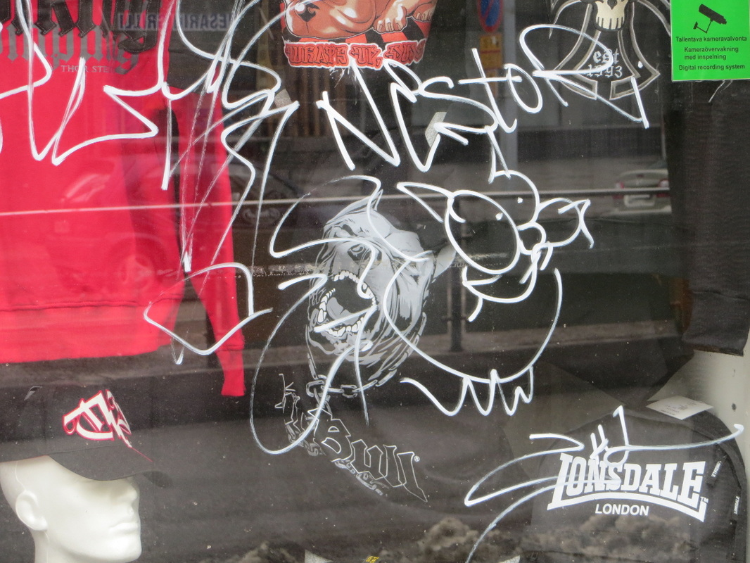 graffiti tags tag window shop violent pitbull fighting dog city street photography